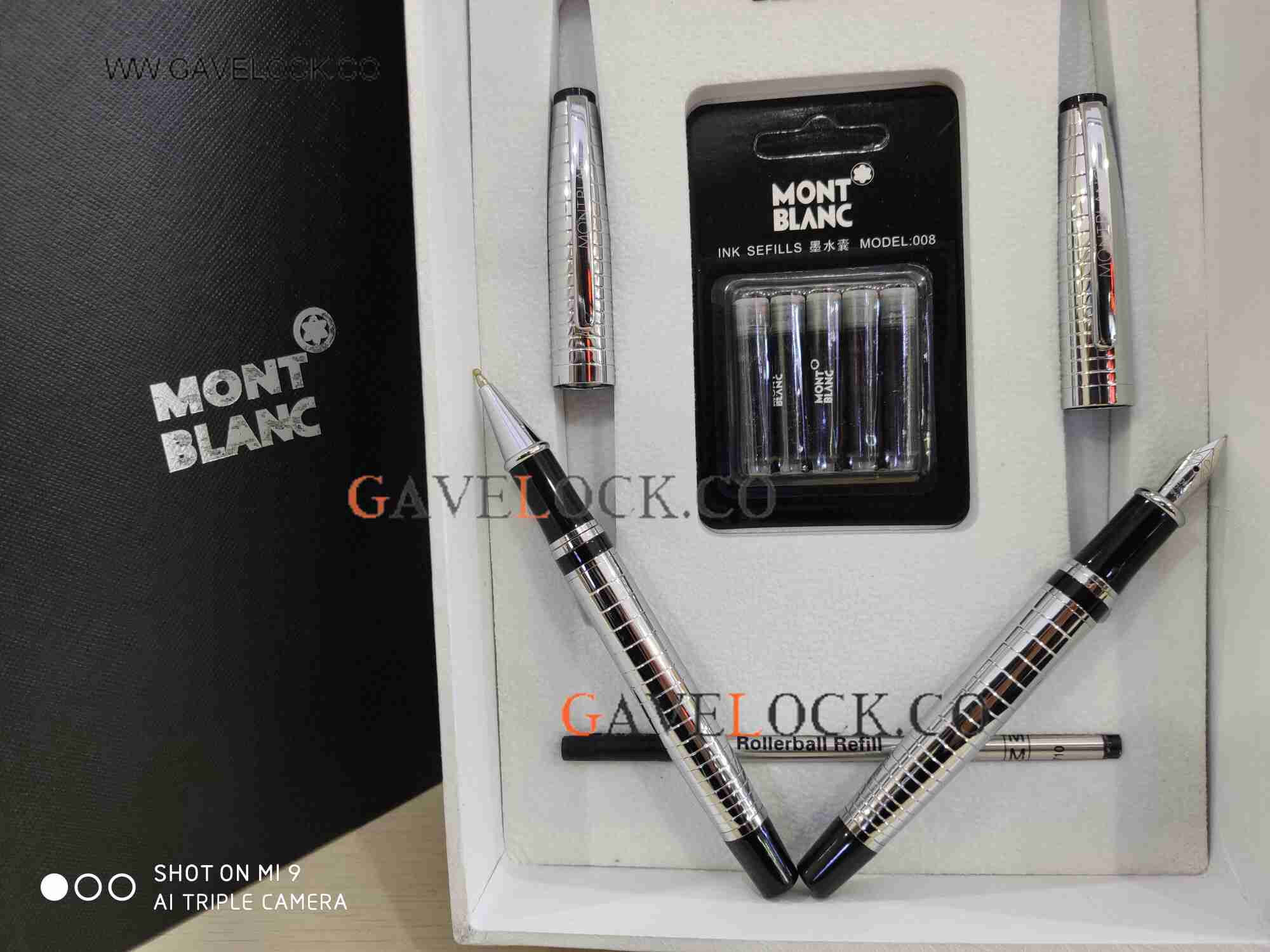 Silver Mont Blanc Writers Edition Fountain, Rollerball, Refill and Inks Set